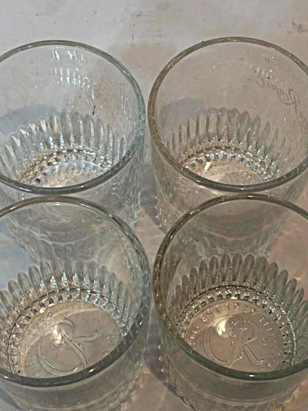 Limited Edition Etched Crown Royal Ribbed Est 1939 Whiskey Rocks Glasses - four